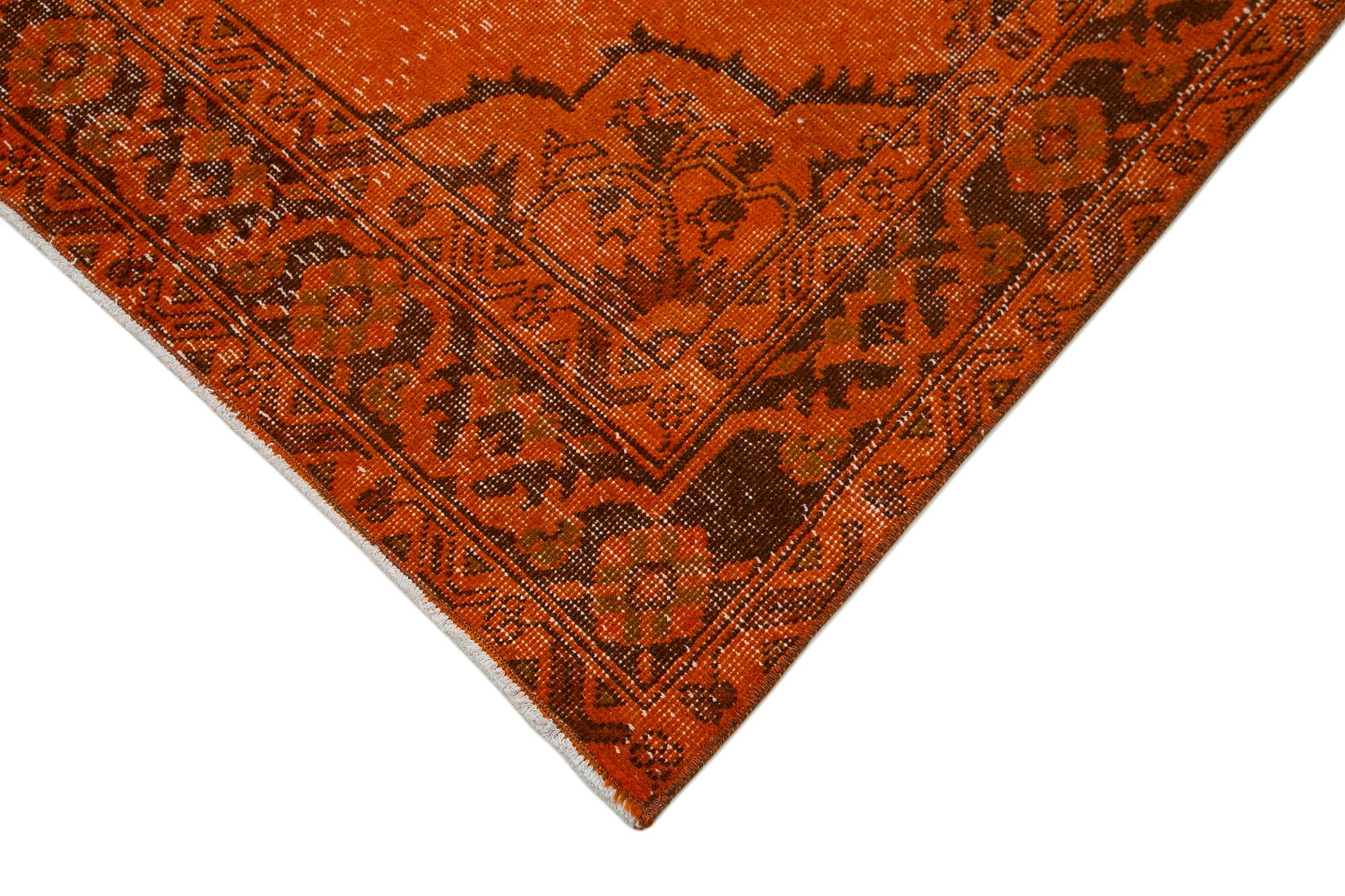 Vintage Cotton Wool Rug - Handmade Area Rug 4'8'' x 12'4'' Orange Bohemian Style
