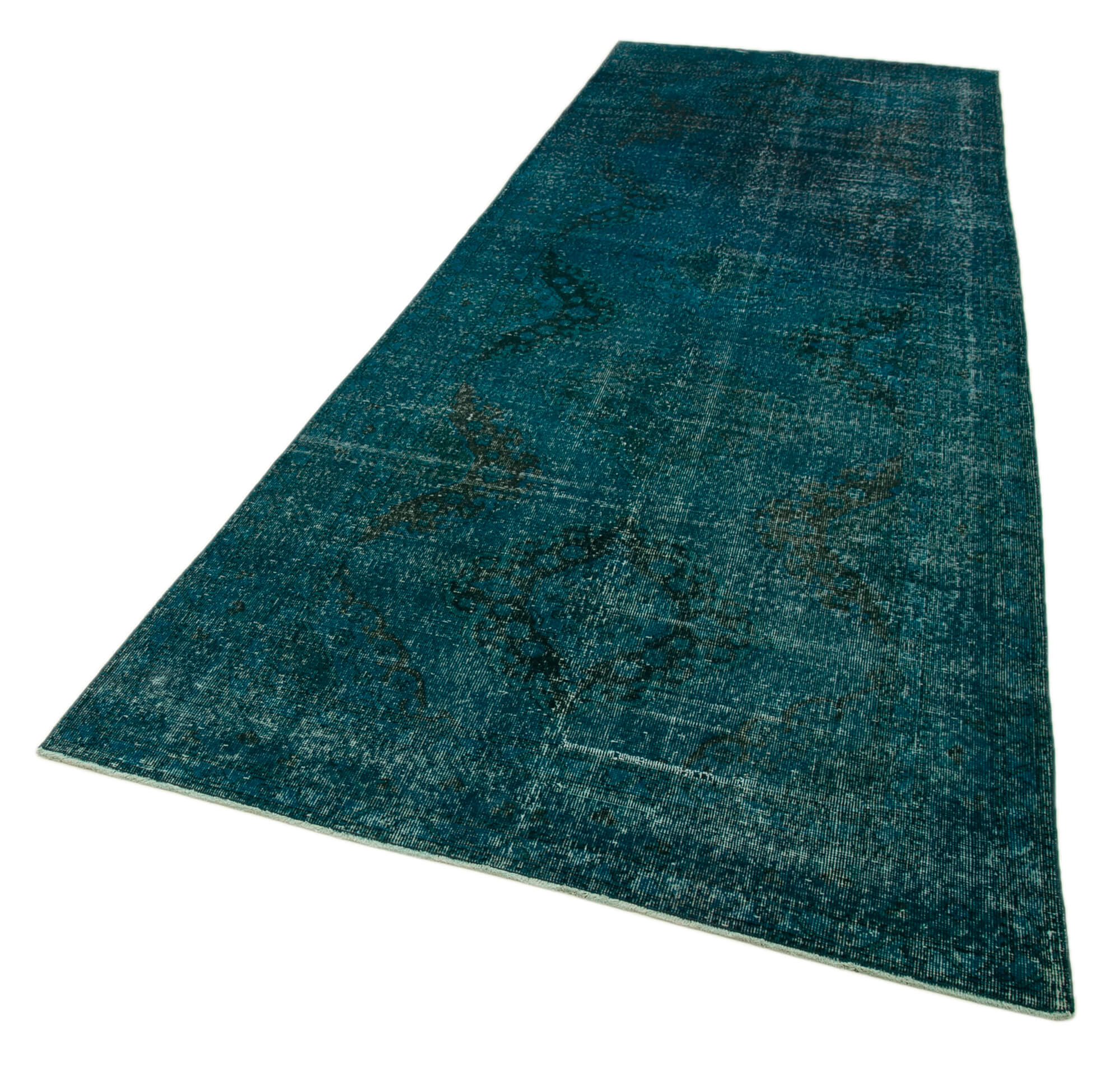 Handmade Vintage Area Rug – Turquoise Wool Rug | Cotton Wool Carpet 4'8''x12'9''