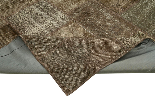 Handmade Area Rug - Kirk Yama Brown Patchwork Cotton Wool Carpet 9'9''x13'3''