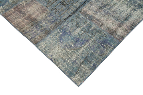 Handmade Area Rug – Blue Patchwork Cotton Wool Vintage Turkish Carpet 9'9''x13'1''