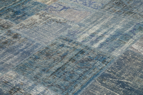 Handmade Area Rug – Blue Patchwork Cotton Wool Vintage Turkish Carpet 9'9''x13'1''