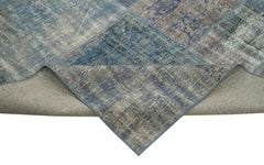 Handmade Area Rug – Blue Patchwork Cotton Wool Vintage Turkish Carpet 9'9''x13'1''