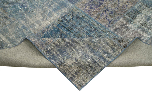 Handmade Area Rug – Blue Patchwork Cotton Wool Vintage Turkish Carpet 9'9''x13'1''