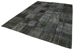 Kirk Yama Black Patchwork Cotton Wool Handmade Area Rug 8'4'' x 11'7''