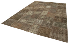 Handmade Area Rug - Brown Patchwork Turkish Wool Cotton Carpet 8'4''x11'6''