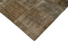 Handmade Area Rug - Brown Patchwork Turkish Wool Cotton Carpet 8'4''x11'6''