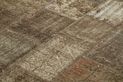 Handmade Area Rug - Brown Patchwork Turkish Wool Cotton Carpet 8'4''x11'6''