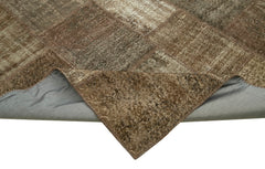Handmade Area Rug - Brown Patchwork Turkish Wool Cotton Carpet 8'4''x11'6''