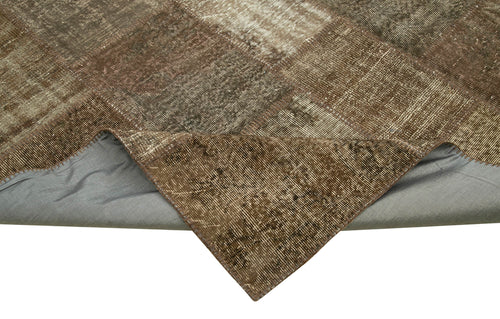 Handmade Area Rug - Brown Patchwork Turkish Wool Cotton Carpet 8'4''x11'6''
