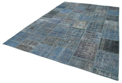 Handmade Area Rug – Blue Patchwork Turkish Wool & Cotton Carpet 7'9''x11'7''