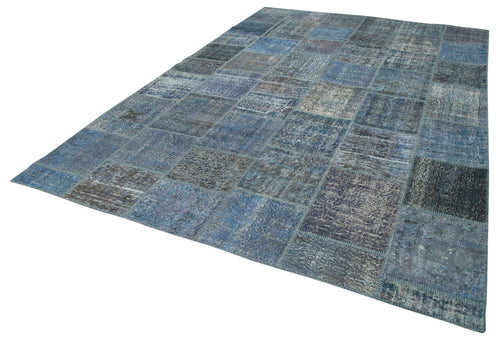 Handmade Area Rug – Blue Patchwork Turkish Wool & Cotton Carpet 7'9''x11'7''