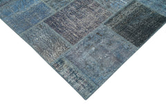 Handmade Area Rug – Blue Patchwork Turkish Wool & Cotton Carpet 7'9''x11'7''