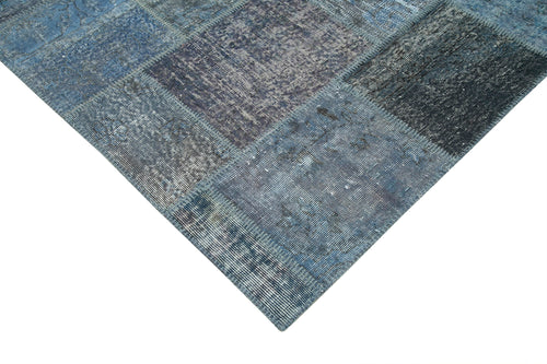 Handmade Area Rug – Blue Patchwork Turkish Wool & Cotton Carpet 7'9''x11'7''