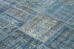 Handmade Area Rug – Blue Patchwork Turkish Wool & Cotton Carpet 7'9''x11'7''