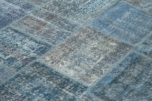 Handmade Area Rug – Blue Patchwork Turkish Wool & Cotton Carpet 7'9''x11'7''