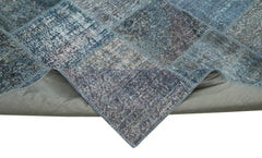 Handmade Area Rug – Blue Patchwork Turkish Wool & Cotton Carpet 7'9''x11'7''