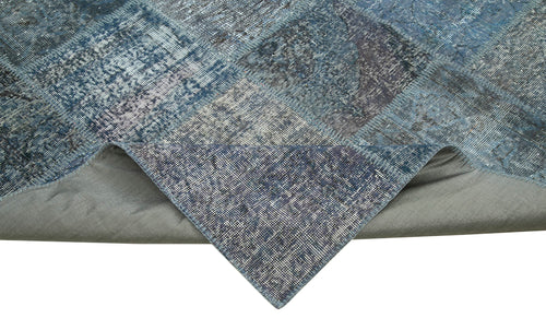 Handmade Area Rug – Blue Patchwork Turkish Wool & Cotton Carpet 7'9''x11'7''