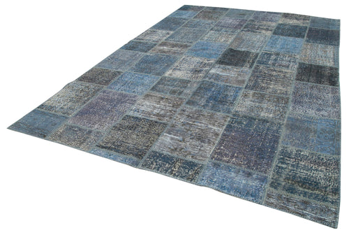 Kirk Yama Blue Patchwork Cotton Wool Handmade Area Rug 8'4'' x 11'7''