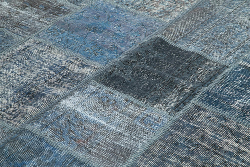Kirk Yama Blue Patchwork Cotton Wool Handmade Area Rug 8'4'' x 11'7''