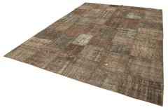 Kirk Yama Brown Patchwork Cotton Wool Handmade Area Rug 8'4'' x 11'5''