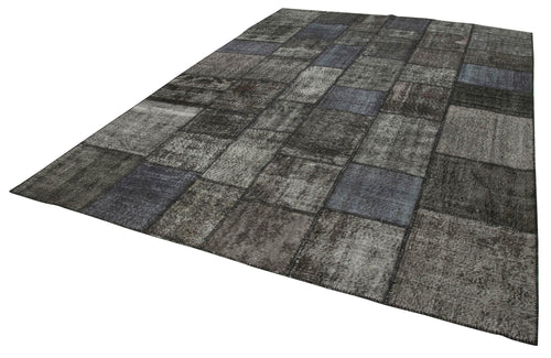 Kirk Yama Black Patchwork Cotton Wool Handmade Area Rug 8'4'' x 11'7''
