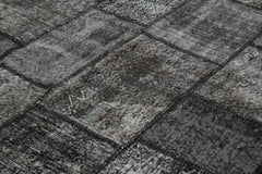 Kirk Yama Black Patchwork Cotton Wool Handmade Area Rug 8'4'' x 11'8''