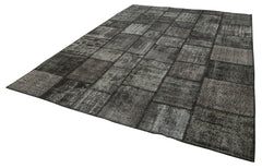 Handmade Area Rug - Black Patchwork Cotton Wool Vintage Turkish Carpet 8'5''x11'7''