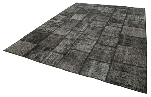 Handmade Area Rug - Black Patchwork Cotton Wool Vintage Turkish Carpet 8'5''x11'7''