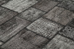 Handmade Area Rug - Black Patchwork Cotton Wool Vintage Turkish Carpet 8'5''x11'7''