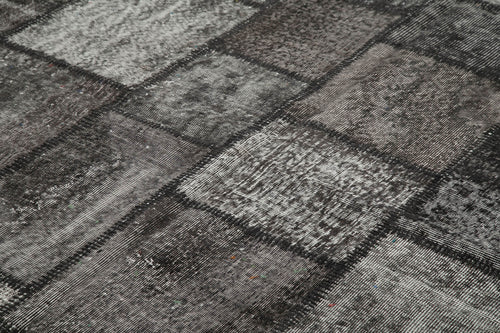 Handmade Area Rug - Black Patchwork Cotton Wool Vintage Turkish Carpet 8'5''x11'7''