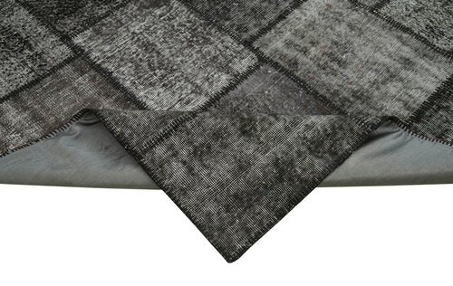 Handmade Area Rug - Black Patchwork Cotton Wool Vintage Turkish Carpet 8'5''x11'7''