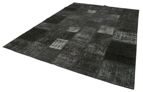 Kirk Yama Black Patchwork Cotton Wool Handmade Area Rug 8'4'' x 11'7''