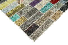 Handmade Area Rug - Grey Patchwork Cotton Wool Vintage Turkish Carpet 8'5" x 11'8"