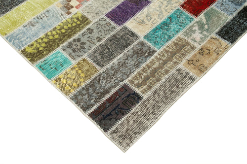 Handmade Area Rug - Grey Patchwork Cotton Wool Vintage Turkish Carpet 8'5" x 11'8"