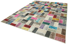 Kirk Yama Grey Patchwork Cotton Wool Handmade Area Rug 8'8'' x 11'6''