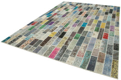 Handmade Area Rug - Kirk Yama Grey Patchwork Cotton Wool Carpet 8'4'' x 11'10''