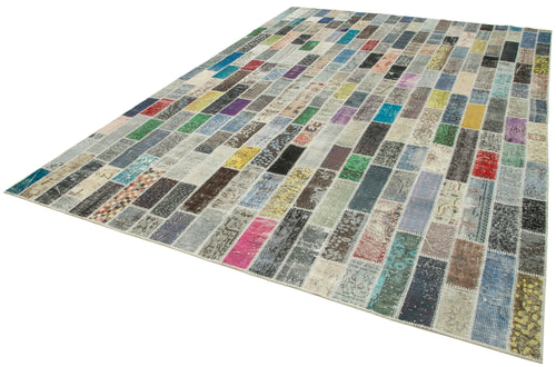 Handmade Area Rug - Kirk Yama Grey Patchwork Cotton Wool Carpet 8'4'' x 11'10''