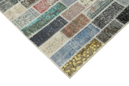 Handmade Area Rug - Kirk Yama Grey Patchwork Cotton Wool Carpet 8'4'' x 11'10''