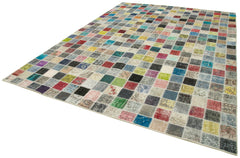 Handmade Area Rug - Grey Patchwork Cotton Wool 8'6''x11'6'' | Vintage Turkish Carpet