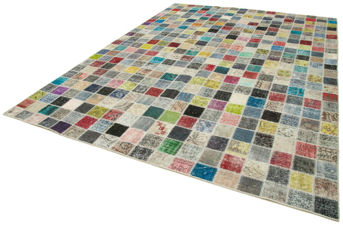 Handmade Area Rug - Grey Patchwork Cotton Wool 8'6''x11'6'' | Vintage Turkish Carpet