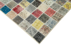 Handmade Area Rug - Grey Patchwork Cotton Wool 8'6''x11'6'' | Vintage Turkish Carpet