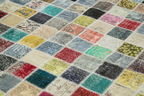 Handmade Area Rug - Grey Patchwork Cotton Wool 8'6''x11'6'' | Vintage Turkish Carpet