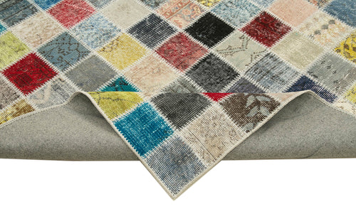 Handmade Area Rug - Grey Patchwork Cotton Wool 8'6''x11'6'' | Vintage Turkish Carpet