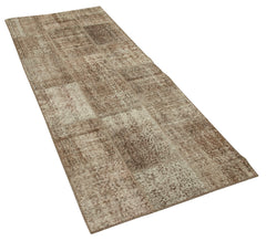 Handmade Area Rug – Brown Patchwork Cotton Wool Turkish Vintage Carpet 2'10''x7'3''