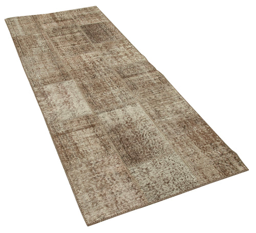 Handmade Area Rug – Brown Patchwork Cotton Wool Turkish Vintage Carpet 2'10''x7'3''