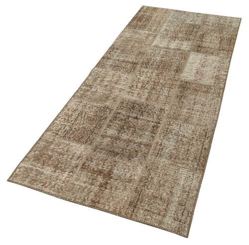 Handmade Area Rug – Brown Patchwork Cotton Wool Turkish Vintage Carpet 2'10''x7'3''