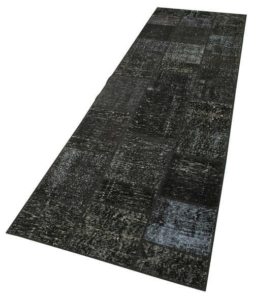 Kirk Yama Black Patchwork Cotton Wool Handmade Area Rug 2'9'' x 9'10''