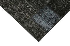 Kirk Yama Black Patchwork Cotton Wool Handmade Area Rug 2'9'' x 9'10''