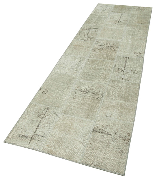 Kirk Yama Beige Patchwork Cotton Wool Handmade Area Rug 2'10'' x 9'11''