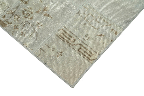 Handmade Area Rug - Kirk Yama Grey Patchwork Wool Cotton Carpet 2'9''x10'